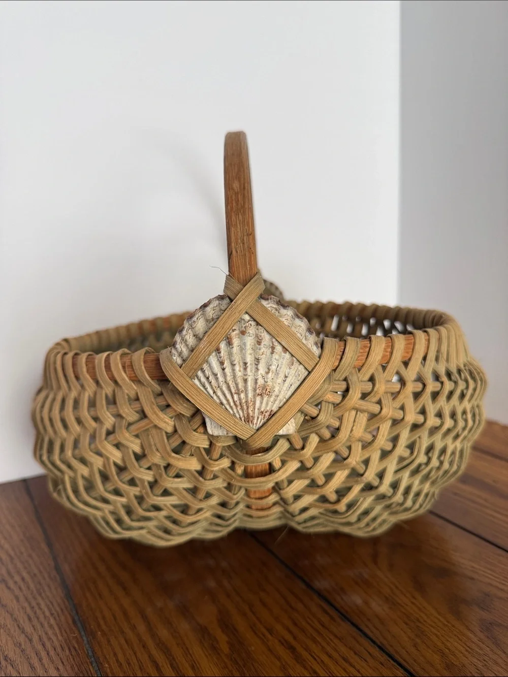 Woven Rattan Basket with Shell Accent - Natural Brown